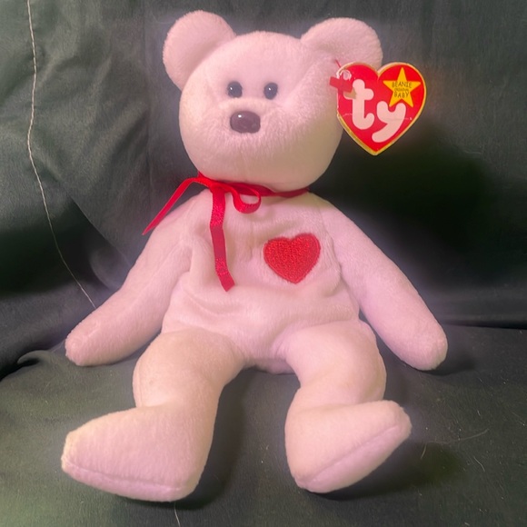 Ty‎ Beanie Baby White Bear with Red Heart - Picture 1 of 4